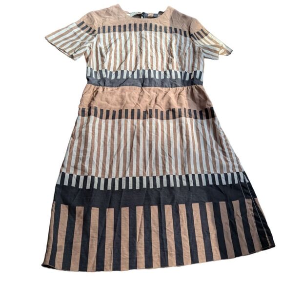 Marni Striped Brown and Black Shift Short Sleeves 💯 Silk Dress 42 - Picture 3 of 14